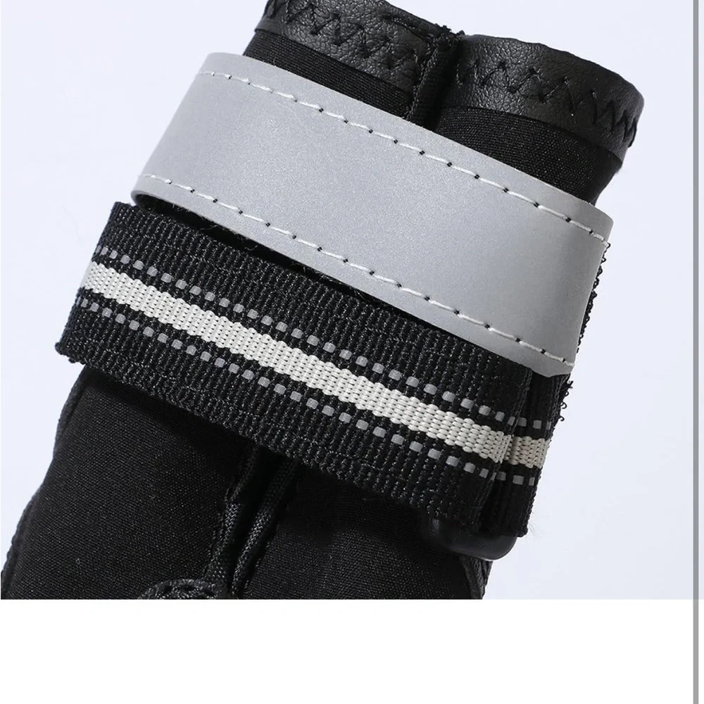 Waterproof Dog Boots with Adjustable Reflective Straps Anti-Slip Sole Black 4PCS